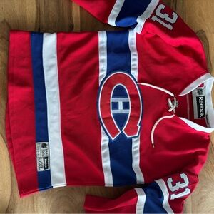 Reebok Kids Red and Blue Hockey Jersey Cary price Montreal Canadians